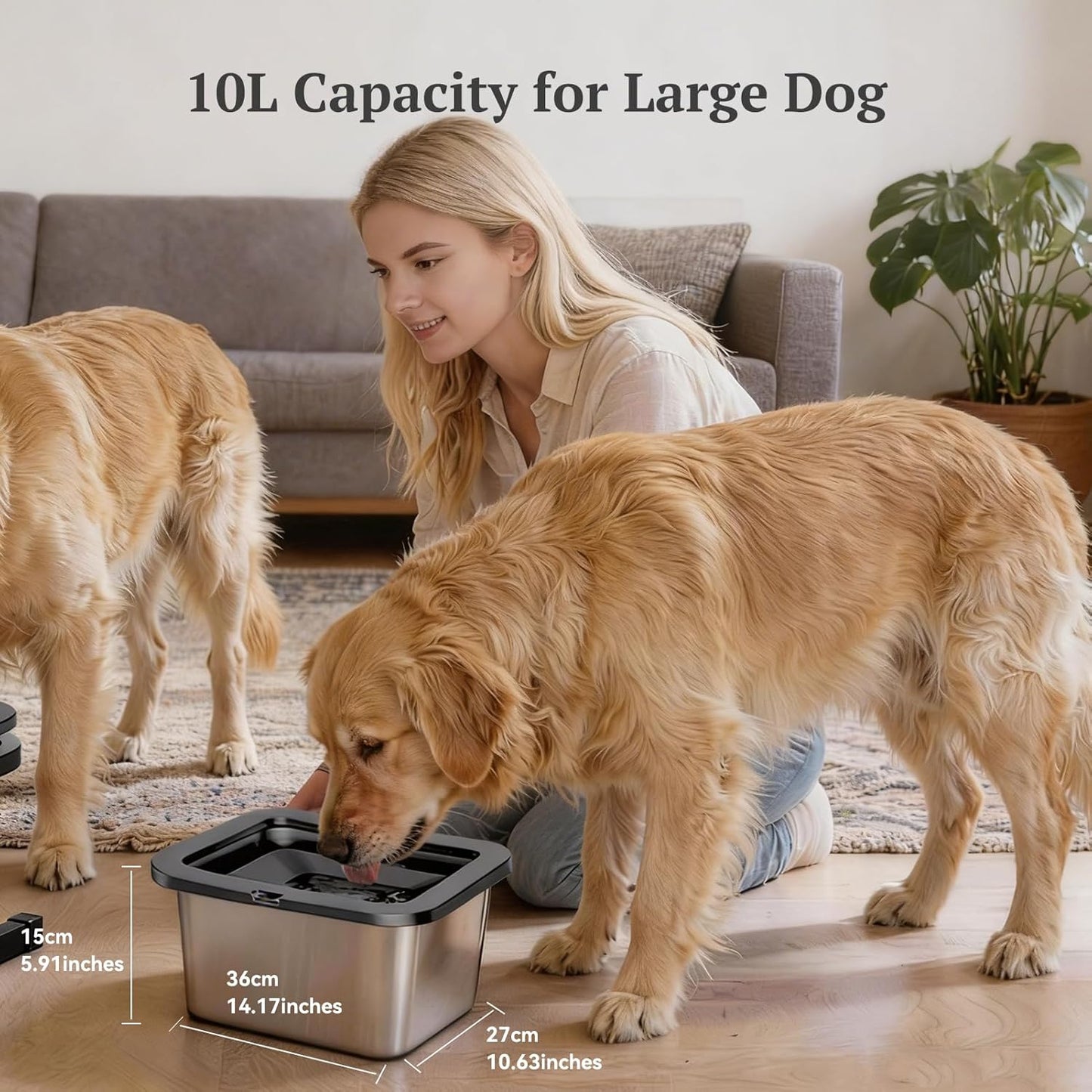 Marchul 10L Stainless Steel No Spill Water Bowl for Dogs, Slow Water Bowl for Large Dogs Anti Slip, No Splash Mess Proof Water Dispenser for Sloppy Drinkers Indoor Outdoor