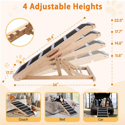 Dog Ramp for Bed - Extra Wide 17’’, Non-Slip Rubber Surface Excellent Traction, Pet Ramp for Small Large Dogs to Get on High Couch Car, Hold up to 200lb, Adjustable, Foldable