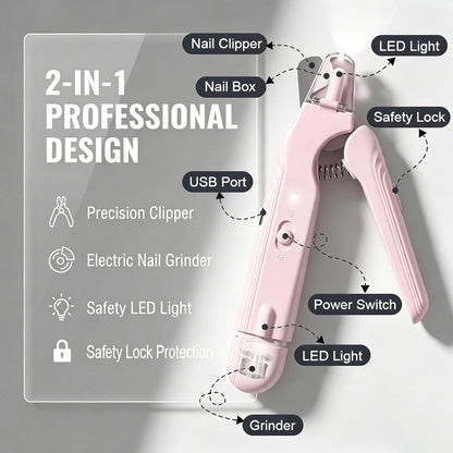 2-in-1 Dog Nail Grinder & Dog Nail Clippers Trimmers for Large Medium Small Dogs Cats Pets Claw Trimmer with LED Lights (White)
