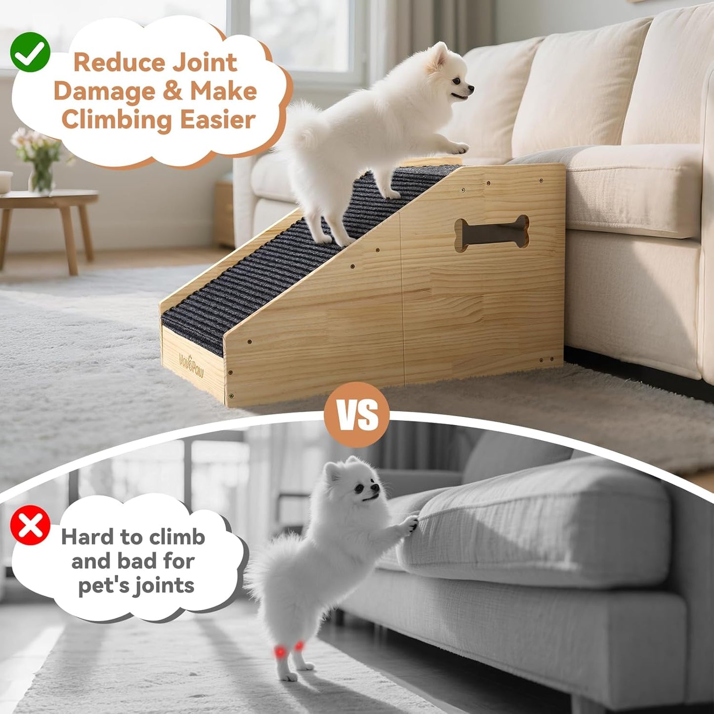 VavoPaw Dog Ramps for Small Dogs, Dog Steps for Couch with Non-slip Cover and Pads, Gentle Slope Ramp for Dogs to Get on Bed, Couch, Patio, Window Sill, Car, Easy up and down Pet Ramps for Puppy, Cats