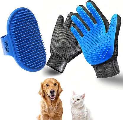 NVNAN Pet Hair Removal Glove for Dogs & Cats, 2-in-1 Deshedding Brush & Massage Mitt - Grooming Gloves for Shedding Control, Bathing and Washing, Safe for Short/Long Hair Pets 2-Pack (Blue)