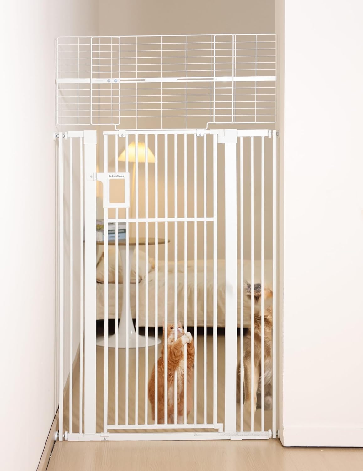 No Pawblems Upgraded 71" Extra Tall Pet Gate for Cat, 29-43" Auto Close Cat Gate for Doorways/Stairs/Hallways, NO Drilling Pressure Mounted, 1.37" Pet-Safe Gap (Black, 71" Tall, 29-43" Wide)