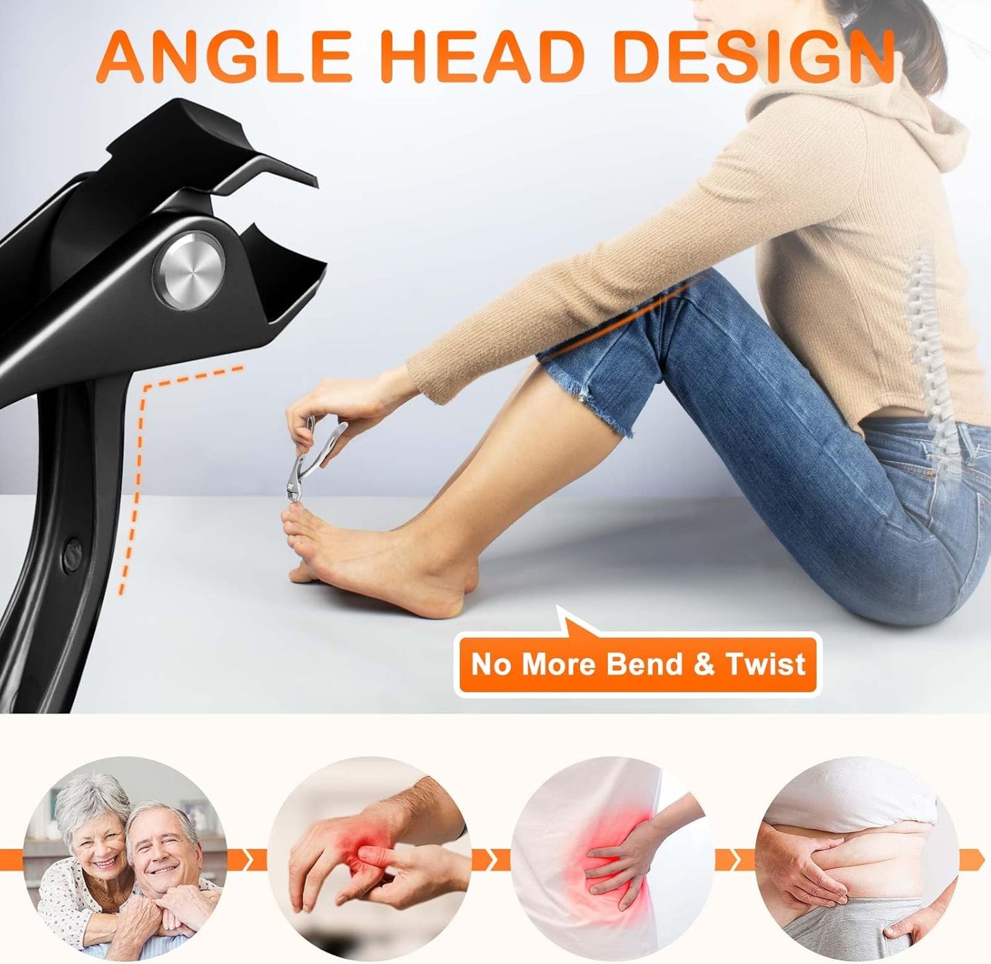 Toenail Clippers for Seniors Thick Toenails, Upgrade Angled Head Large Toe Nail Clippers for Men with Wide Jaw Opening, Sharp Heavy Duty Fingernail Clipper Cutter with Catcher Long Handle -Black