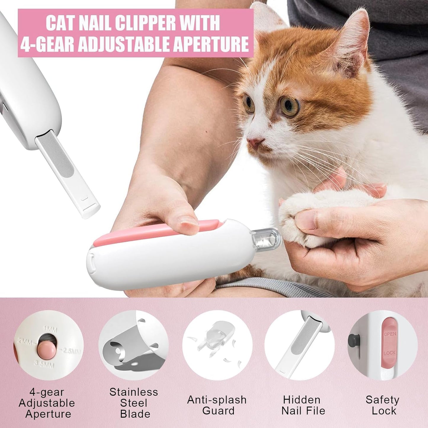 Cat Nail Clipper and Trimmer with 3 Adjustable Safety Levels Trimming Hole, Professional Indoor Kitten Supplies, Puppy Grooming Tools, with Debris Catcher & Hidden Nail File Blue
