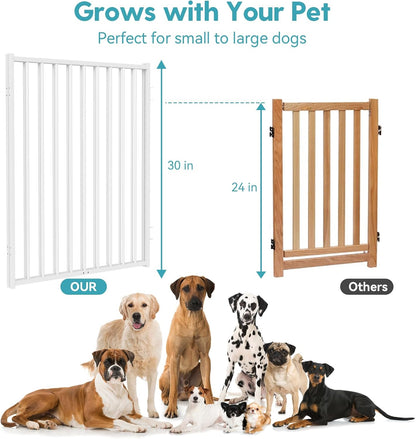 No Pawblems Free Standing Dog Gate with Door, 30'' Tall Foldable Dog Fence for Indoor & Outdoor, Up to 78 Inch Extra Wide Puppy Gate for Stairs, Hallways, Doorways, Deck, Yard (Black, 3 Panels)
