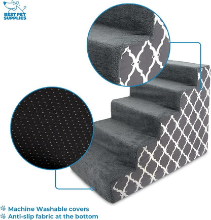Best Pet Supplies Foam Pet Steps Cover for Small Dogs and Cats, Portable Ramp Stairs for Couch, Sofa, and High Bed Climbing (Cover Only) - Ash Gray Linen, 3-Step (Cover Only)