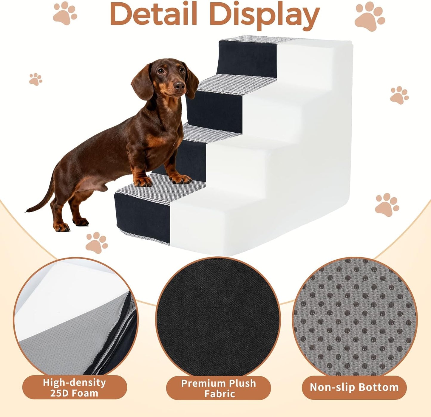 Dog Stairs for Small Dogs and Cats 14" H 3-Step Dog Steps for High Bed Couch and Sofa High-Density Foam Pet Stairs with Supporting Board Pet Steps with Non-Slip Bottom Washable Cover