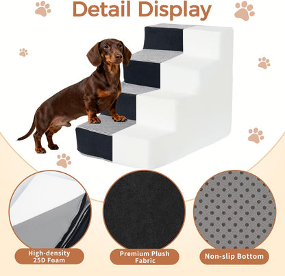 Dog Stairs for Small Dogs and Cats 14" H 3-Step Dog Steps for High Bed Couch and Sofa High-Density Foam Pet Stairs with Supporting Board Pet Steps with Non-Slip Bottom Washable Cover
