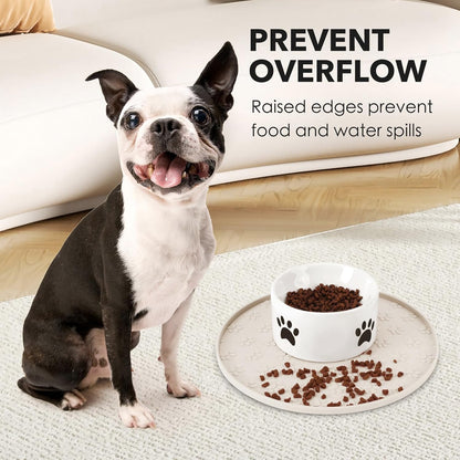 Silicone Pet Food Mat - Waterproof Dog & Cat Feeding Mat with High Lip to Prevent Spills & Protect Floors, Black