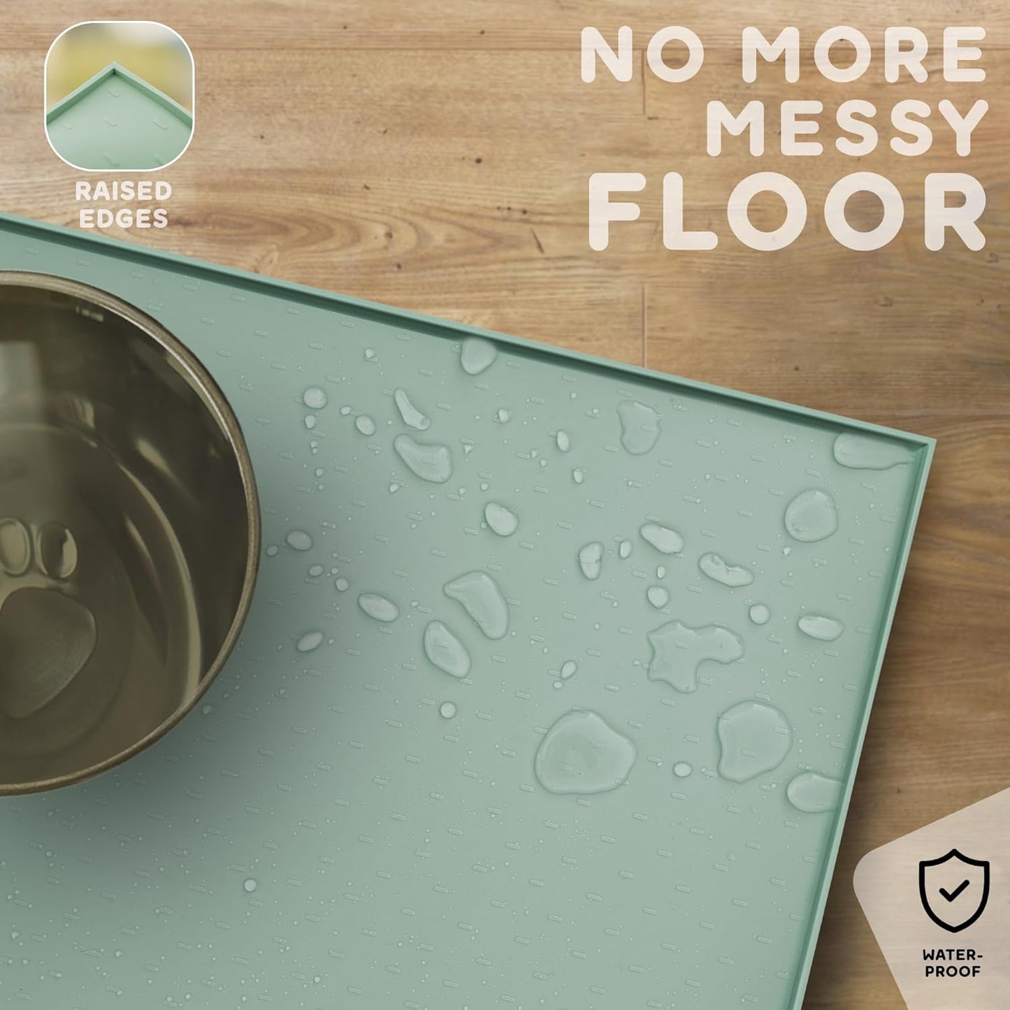 Dog Food Mat - Raised Edges Dogs Mat for Food and Water Prevent Spill, Waterproof Cat Food Mats Protect Floors, Easy Clean Dog Bowl Mats for Food and Water, Silicone Pet Feeding Placemats