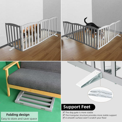 ZJSF Foldable Freestanding Indoor Dog Gate for House Wood White Long Pet Gates Dog Fence for Stairs Puppy Gates for Hallways,Pet Fence, Puppy Gate,Support Feet Included 24 "Height-3 Panels