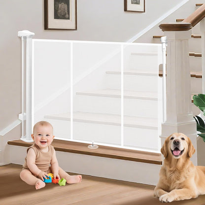 19.7ft Retractable Baby Gates Dog Gate - 236" Extra Wide Expandable Child Safety Gate,37" Tall Toddler Pet Mesh Gate with Reinforced Strips for Doorways,Stairs,Hallways,Outdoor & Indoor Large Openings