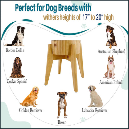 Elevated Slow Feeder Dog Bowls Large Breed - (12-inch-high) - Raised Bowl with Anti-Choking Insert - Stainless Metal and Bamboo