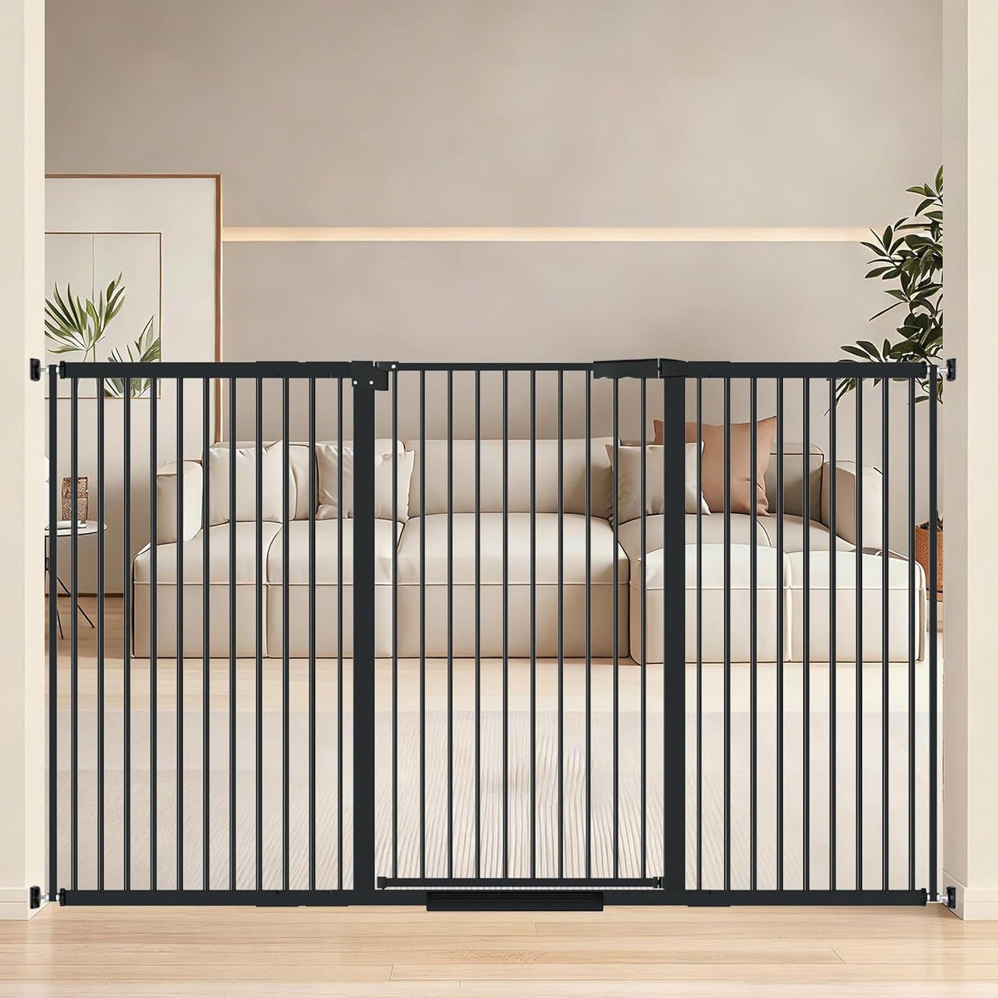 AiWMGL 40.55" Tall, 53.74-61.61 Inch Wide, 1.37" Ultra Narrow Spacing Dog Pet Baby Gate Indoor for Doorway Hallway, Pressure Mounted 54 55 56 57 58 59 60 61 Inches Wide