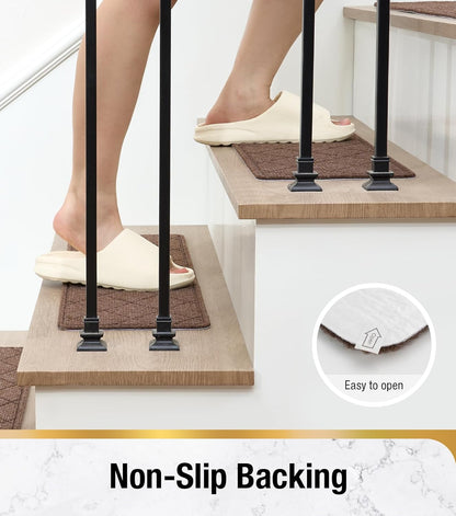 HITSLAM Stair Treads for Wooden Steps, 15 Pack 8 x 30 Inch Peel and Stick Carpet Stair Treads Non-Slip Indoor, Safe for Kids and Dogs, Stair Runners with Self-Adhesive Backing, Easy to Install, Brown