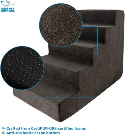 Best Pet Supplies Dog Stairs & Steps - Foam Steps for Small Dogs & Cats, Non-Slip Indoor Balanced Pet Step Support, Dog Ramp, No Assembly, Ash Gray Linen, 2-Step (12-inch Height)