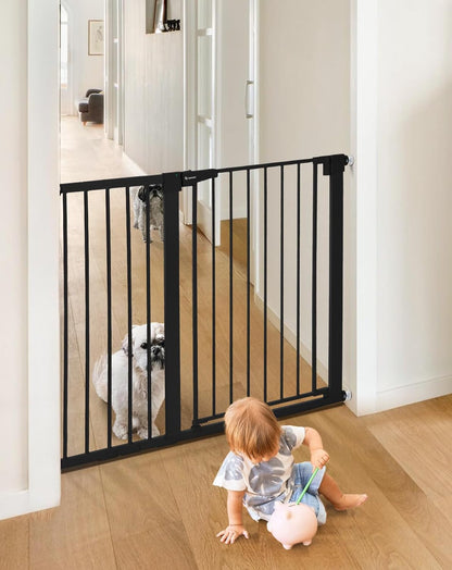 COMOMY 36" Extra Tall Baby Gate for Stairs and Doorways - Fits 29.5" to 48.8" Wide Openings, Auto Close Extra Wide Dog Gate for House, Pressure Mounted Easy Walk Through Pet With Door, Black