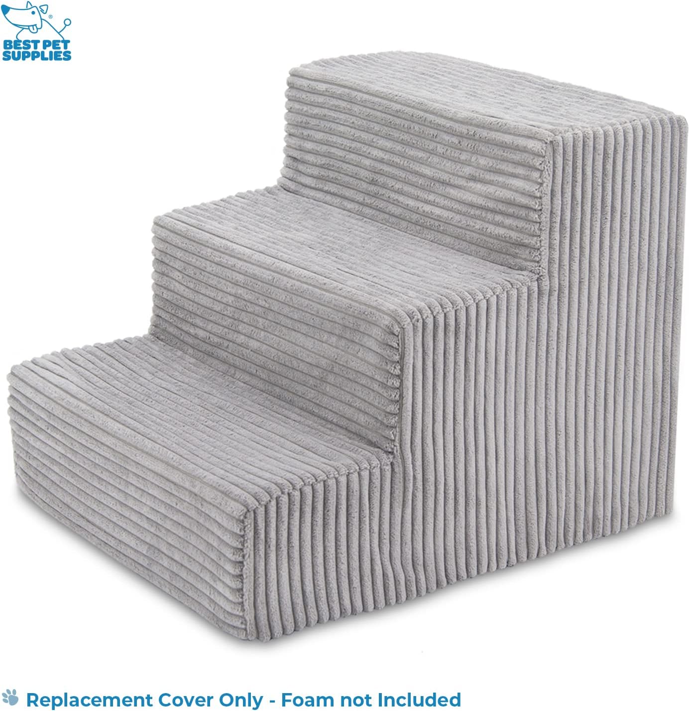 Best Pet Supplies Foam Pet Steps Cover for Small Dogs and Cats, Portable Ramp Stairs for Couch, Sofa, and High Bed Climbing (Cover Only) - Ash Gray Linen, 3-Step (Cover Only)