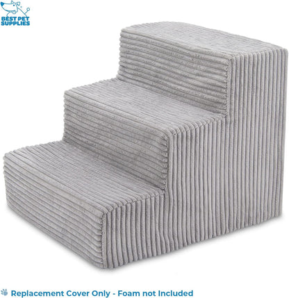 Best Pet Supplies Foam Pet Steps Cover for Small Dogs and Cats, Portable Ramp Stairs for Couch, Sofa, and High Bed Climbing (Cover Only) - Ash Gray Linen, 3-Step (Cover Only)