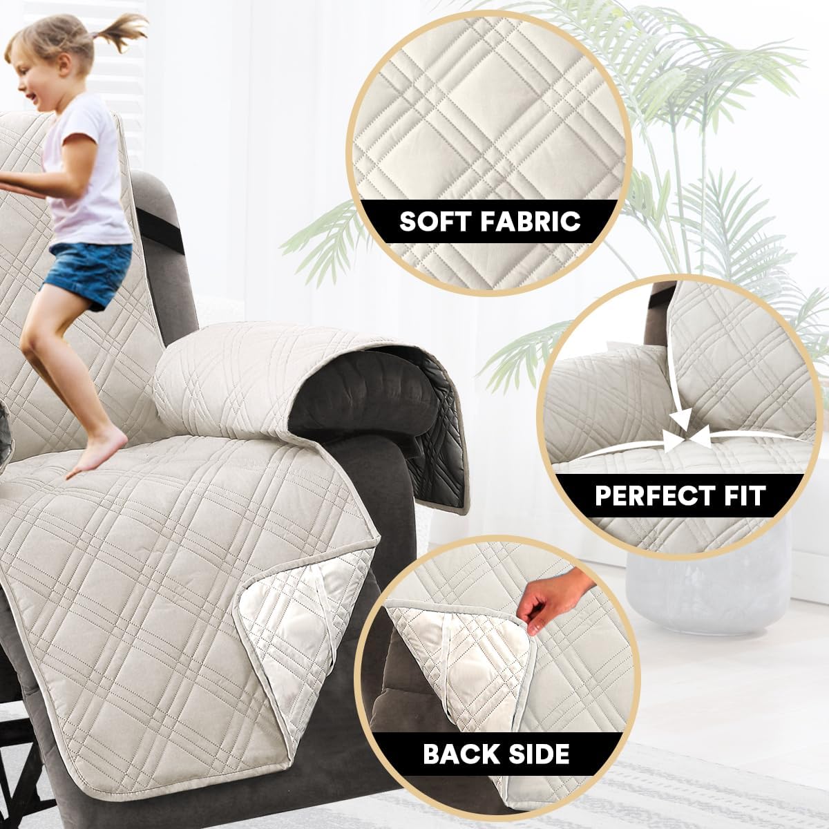 PrinceDeco 100% Waterproof Couch Cover for 3 Cushion Couch Sofa Pet Friendly Non-Slip Couch Cover for Dogs Washable Water Resistant Furniture Protector with Elastic Straps(Sofa 68", French Oak)
