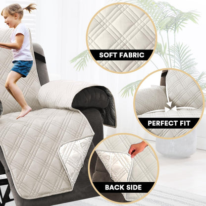 PrinceDeco 100% Waterproof Couch Cover for 3 Cushion Couch Sofa Pet Friendly Non-Slip Couch Cover for Dogs Washable Water Resistant Furniture Protector with Elastic Straps(Sofa 68", French Oak)