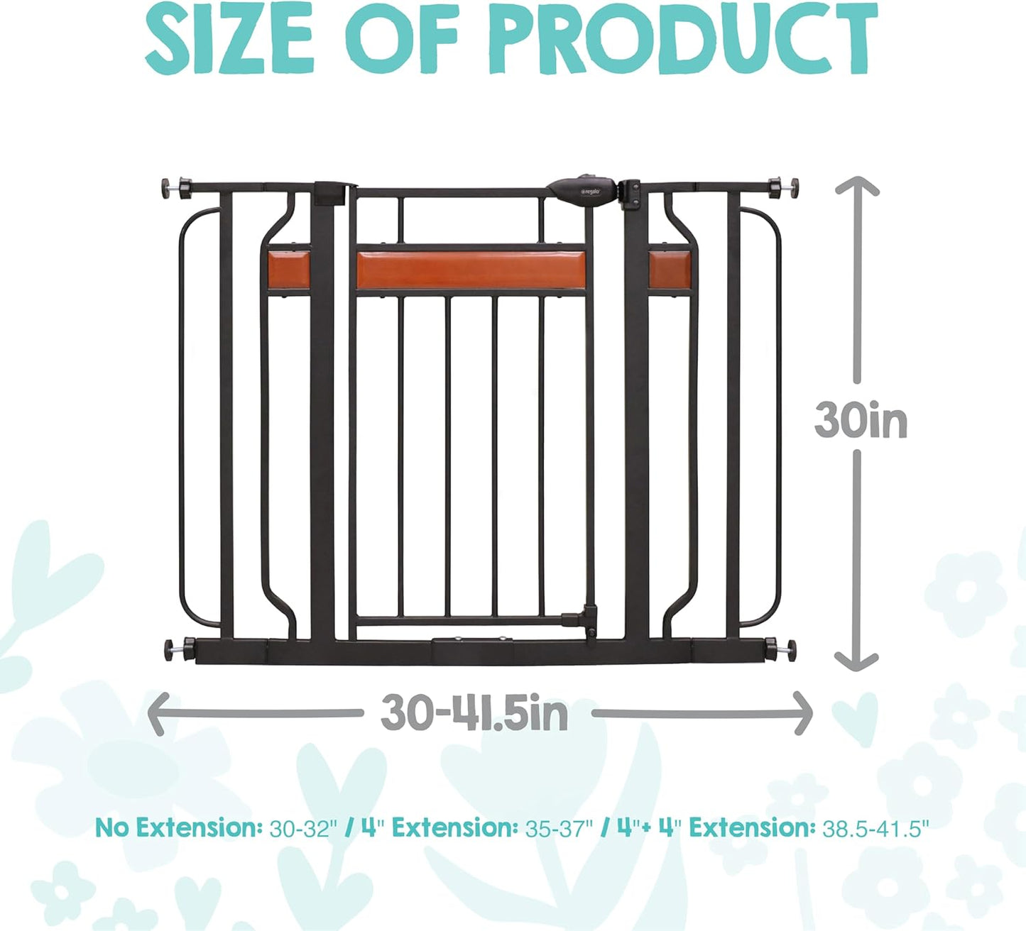Regalo Safety 30.5-58" Extra Wide Arch Baby Gate with Door, Pressure Mount Walk Through Gate for Doorways & Bottom of Stairs, Babies, Toddlers & Pets, Tested & Safe, American Designed, American Owned
