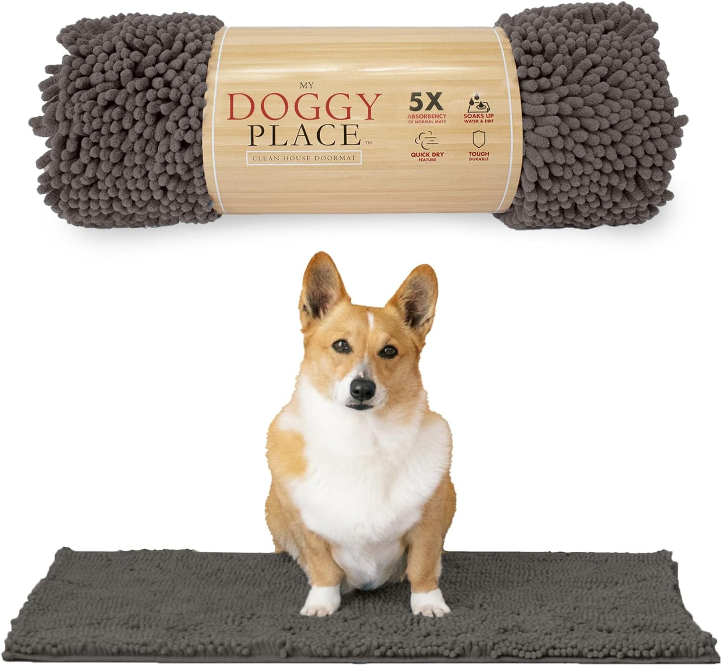 My Doggy Place Dog Mud Mat, 36"x26" Ash – Thick Microfiber Entry Rug for Snow, Mud & Salt – Absorbent, Quick-Dry, Washer-Safe & Non-Slip, Large