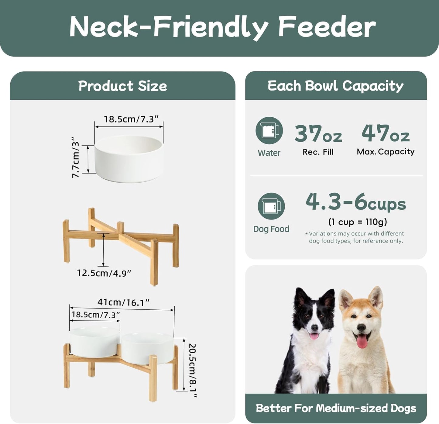 Havniva 8.3” Dog Bowls Elevated Ceramic Dog Food and Water Bowl, Raised Dog Water Bowl with Stand Non-Slip Rubber Base Large Capacity Feeding Pet Food Bowl for Large Dogs