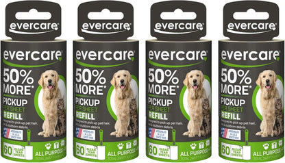 Evercare Pet Lint Roller Refill, Manual Operation, 60 Sheets per Roll, 6 Count Refill Pack for Pet Hair Removal, Green
