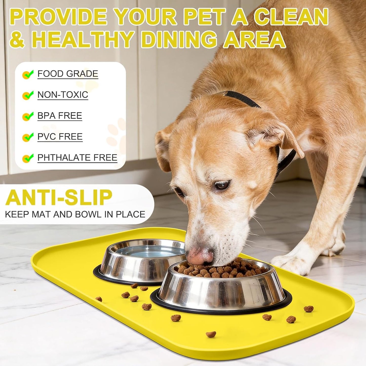 Small Silicone Pet Food Mat with Raised Edge for Food and Water Bowl, Square Dog Feeding Mats, Cat Food Trays for Floor Waterproof, Rubber Tray for Dogs and Cats, 12 x 12 x 0.7 Light Olive Green