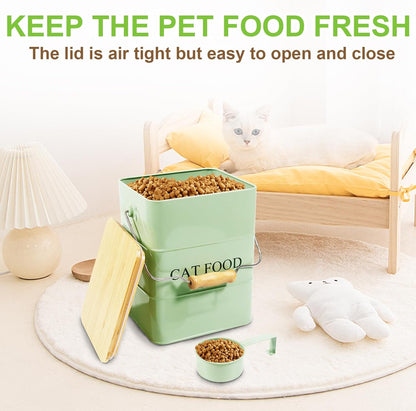 Dog Food storage container Dog Treats Jar,5~6 lb Metal food treats tin for Dog, pet snacks Canisters with wooden lid/handle/sevice scoop-Green