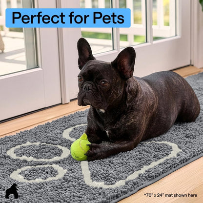 GORILLA GRIP SoakSTOPPER Dog Door Mat, 30x20 Machine Washable Rug Absorbent Doormat Captures Moisture Mud Dirt, Quick Dry Soft Chenille Entryway Rugs Indoor Entrance Mats for Dog Paws, Paw Grey