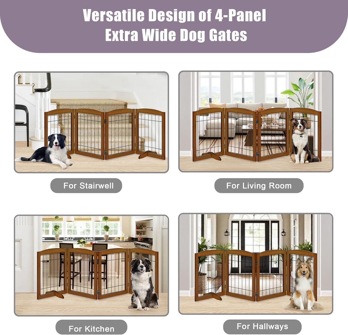 LZRS 2-Panel Freestanding Foldable Wood Dog Gate – Solid Wood & Steel Wire, Chew-Resistant Pet Barrier for Indoor Use, Ideal for Small to Medium Dogs, White