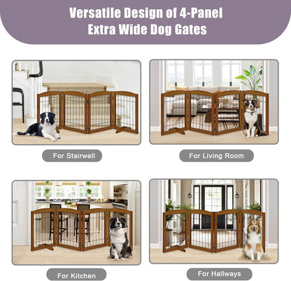 LZRS 2-Panel Freestanding Foldable Wood Dog Gate – Solid Wood & Steel Wire, Chew-Resistant Pet Barrier for Indoor Use, Ideal for Small to Medium Dogs, White