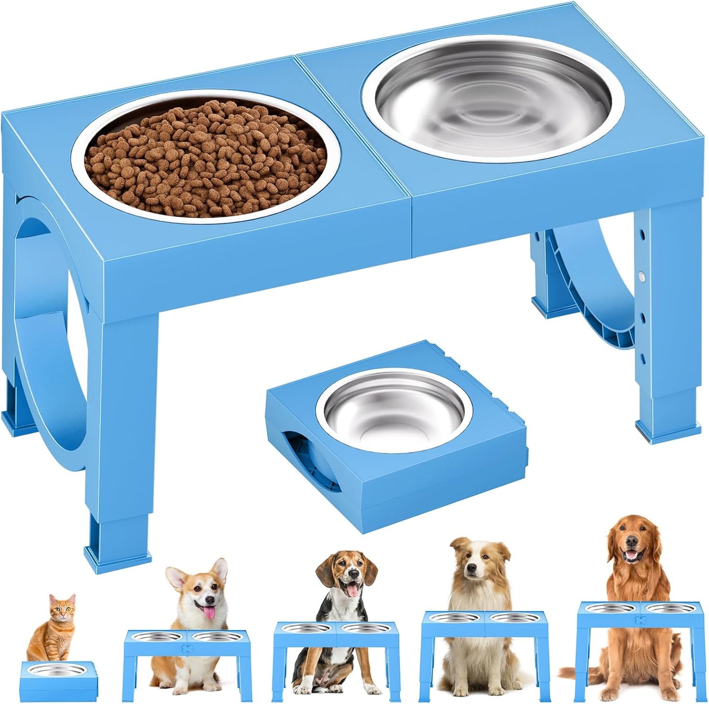 XIAZ Elevated Dog Bowls Large Breed Raised Dogs Bowl Stand Large/Medium Sized Dog Slow Feeder Dogs Bowls Food Water Stands 5 Heights Adjustable 9/11/12/14in Pet Feeder Dish Station