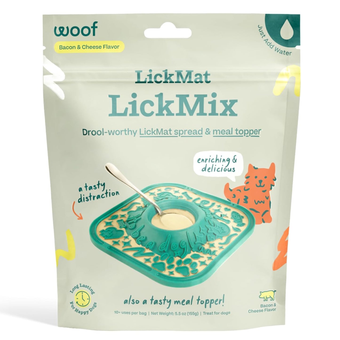 WOOF LickMixes - Dog Lick Mat Spread and Meal Topper - Delicious and Lower Calorie - Made with Wholesome Ingredients - Perfect for Dog Enrichment - Bacon & Cheese