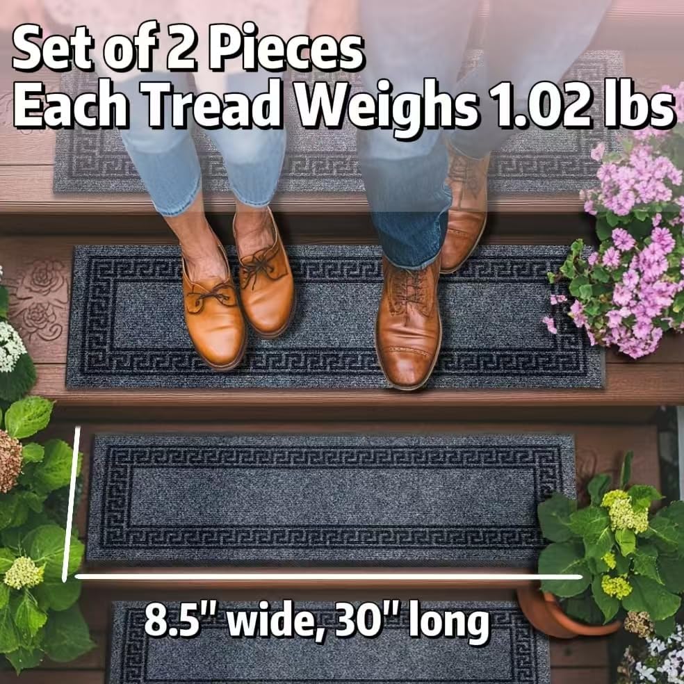 Aucuda 8.5" x 30" Outdoor Stair Treads for Dogs on Wooden Steps Spring, Non Slip Stair Runner Rug Heat Insulation Rubber Backing, Frame Staircase Mat Carpet for Indoor Grip Farmhouse. (6pcs)