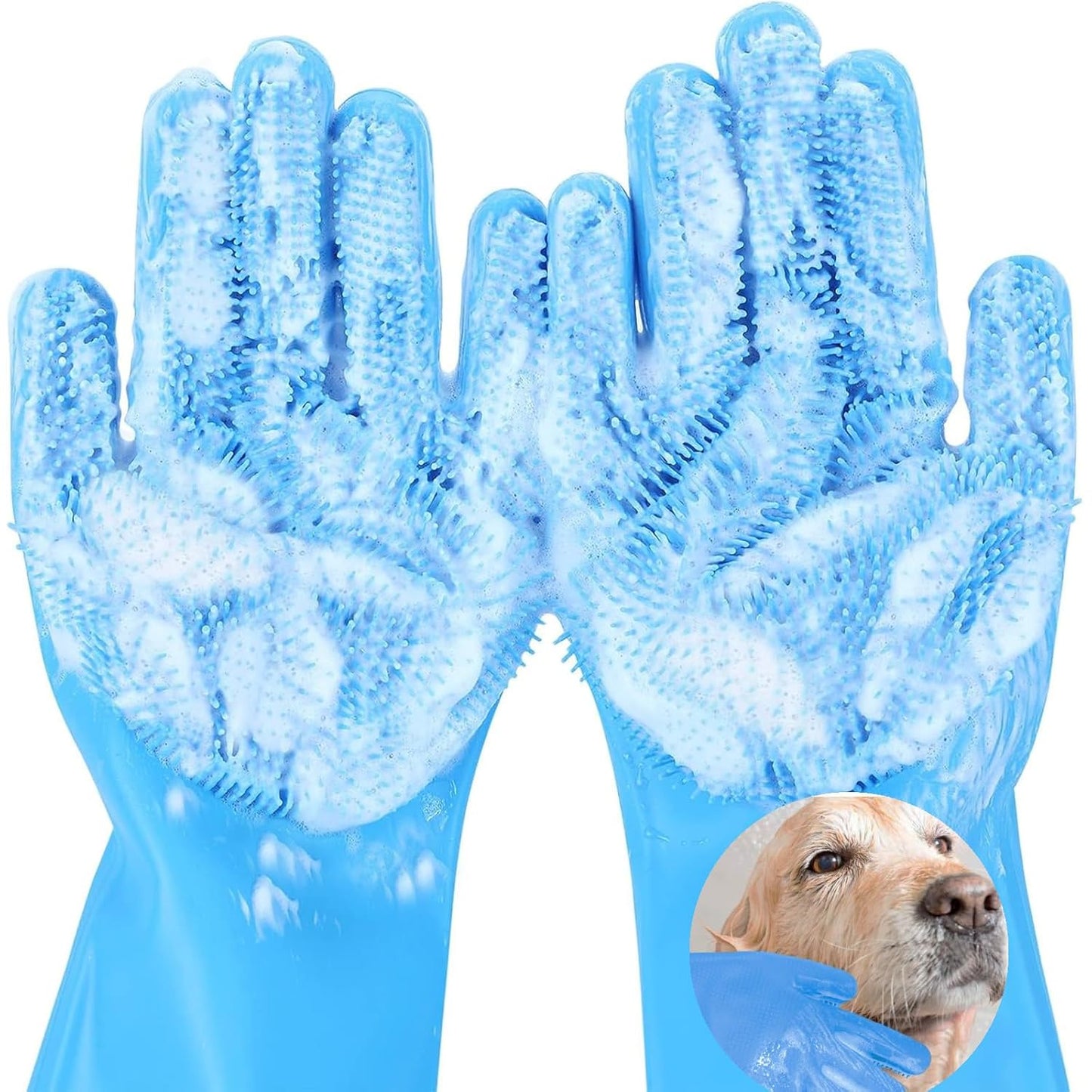 Dog Washing Gloves for Shedding & Bathing - 5-Finger Deshedding & Massage Gloves for Dogs & Cats, Reusable Heat-Resistant Silicone Brush Gloves, Gentle Hair Removal & Bathing Aid (Pair) (Grey)