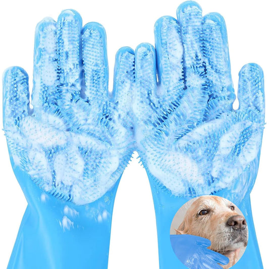Dog Washing Gloves for Shedding & Bathing - 5-Finger Deshedding & Massage Gloves for Dogs & Cats, Reusable Heat-Resistant Silicone Brush Gloves, Gentle Hair Removal & Bathing Aid (Pair) (Grey)