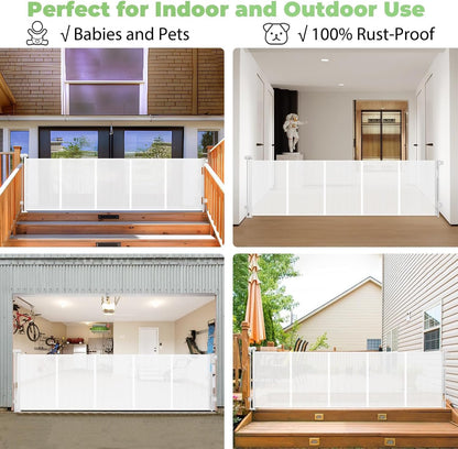 96 Inch Wide Reinforced Retractable Baby Gate with Support Rods, Extra Long Dog Gate Retractable Gate Outdoor Gates for Decks, Prevent Crawling Under Extra Long Baby Gates for Large Openings, Black