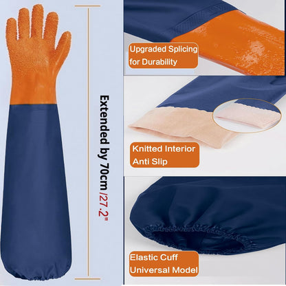 YOFANG 14" Long Pet Grooming Gloves for Washing & Hair Removal,Waterproof Rubber Cat Bite-Proof Brush Gloves,Dog Bath Glove with Soft 3500+ Particles Massage,Orange