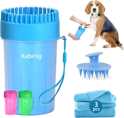 Dog Paw Cleaner Kit for L/XL Dogs - Quick Clean No Full Bath, 2-in-1 Paw Wash Cup with Detachable Silicone Brush Head, Includes Bath Brush & 3 Absorbent Towels, Blue
