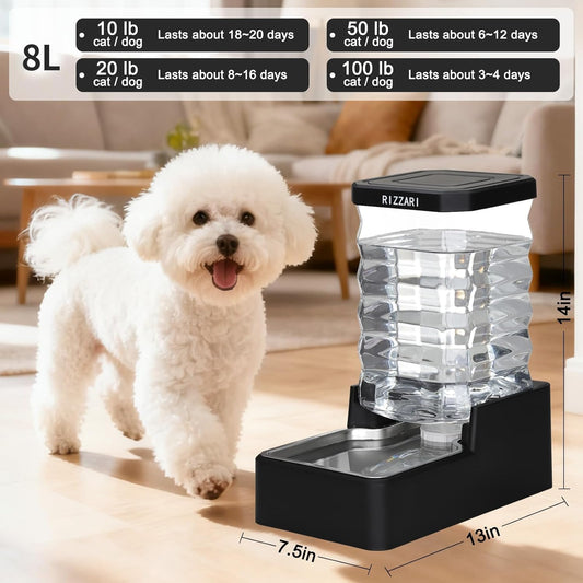RIZZARI 10L Stainless Steel Dog Water Dispenser – Large Capacity Gravity Auto-Refill Waterer with Anti-Tip Design for Large Dogs, Ideal for Living Rooms, Offices & Indoor Pet Spaces