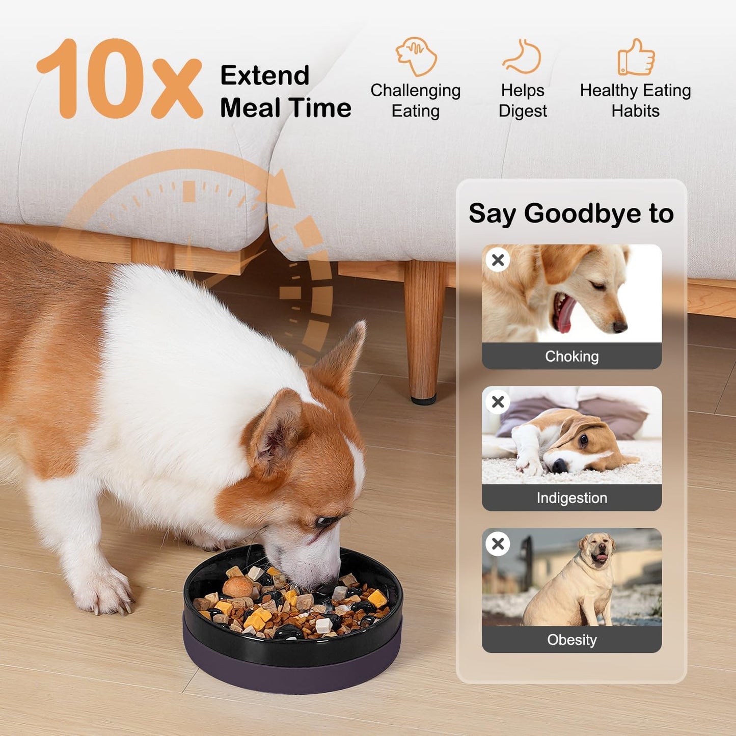 Sted Ceramic Slow Feeder Dog Bowls for Medium Large Breed, Slow Feeding Dog Bowl, Dogs Food Bowls for Fast Eaters, Puzzle Dogs Food Bowl with Silicone Base, Maze Black
