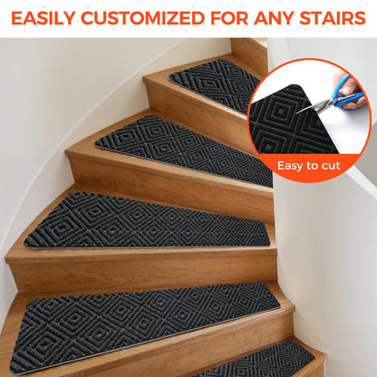 BAGAIL 15 Pack Non-Slip Stair Treads for Wooden Steps, 8"x30" Peel and Stick Carpet Stair Runners, Machine Washable Indoor Step Covers with No-Residue Adhesive for Dogs, Kids & Elderly - Dark Gray