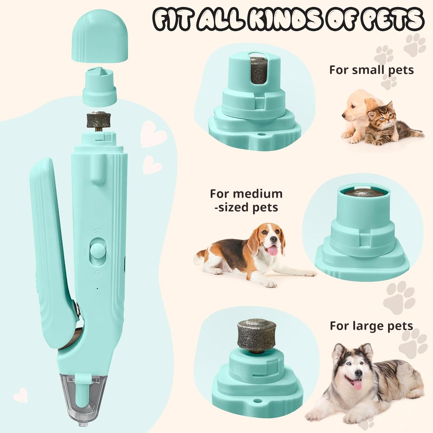 2-in-1 Dog Nail Trimmers & Dog Nail Grinder, Dog Nail Clippers with 2 LED Lights & Safety Guard, USB Rechargeable, Multiple Grinding Methods for Small, Medium, and Large Dogs & Cats (Green)