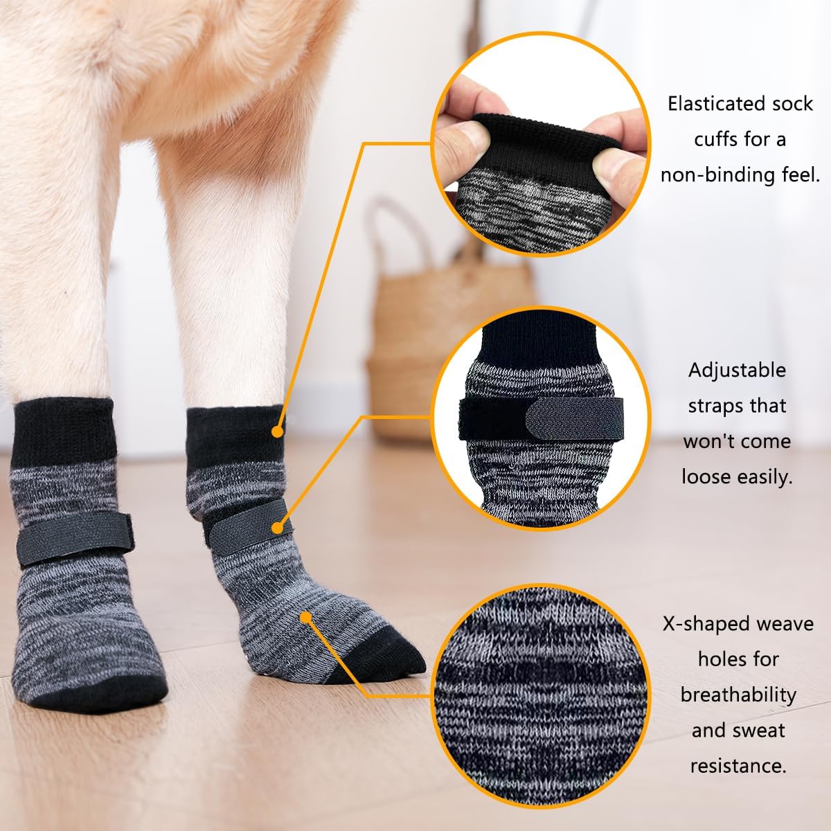 Dog Socks 12 Pack to Prevent Licking Paws, Anti Slip Dog Booties and Paw Protectors for Hardwood Floors Hot Pavement, Suitable for Small Medium Large Senior Dogs - Size Medium