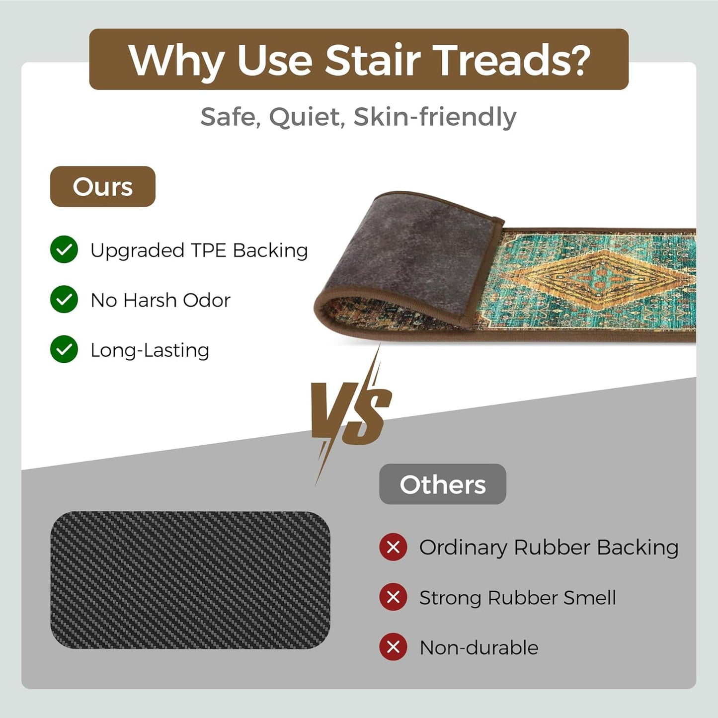 sarben Non Slip Stair Treads for Wooden Steps 15PCS - 8"x30" Indoor Safety Carpet, Edging Mats with TPE Adhesive Backing, Pet and Elderly Friendly Stair Rugs (Taupe) - Colors A