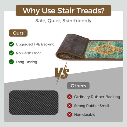 sarben Non Slip Stair Treads for Wooden Steps 15PCS - 8"x30" Indoor Safety Carpet, Edging Mats with TPE Adhesive Backing, Pet and Elderly Friendly Stair Rugs (Taupe) - Colors A