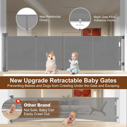 Miumoon 120 inch Retractable Baby Gates 34 inch Tall, Retractable Gate with Reinforced Strip Design to Prevent Crawling Through, 10 FT Extra Wide Retractable Dog Gate for Indoor/Outdoor
